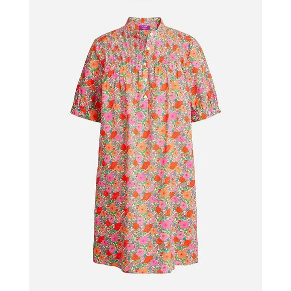 J.Crew S Liberty Fabric Floral Short-Sleeve Dress Re-Imagined Orange Pink Multic - Picture 1 of 12
